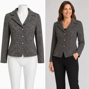 Etcetera Blazer Jacket Womens 2 Black White Herringbone 3-Button Professional